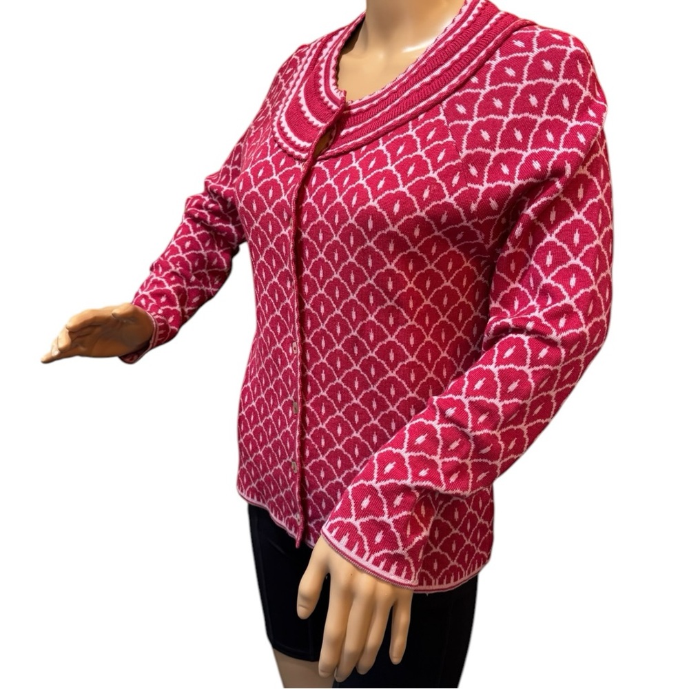 Oleana Button Down Silk and Merino Wool Knit Pink Sweater Size Small - Picture 5 of 15